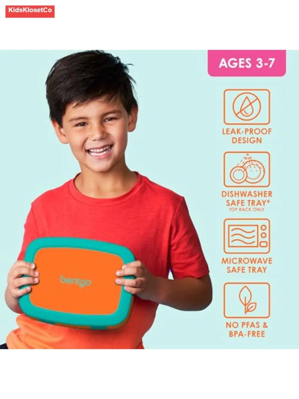 Leak-Proof 5-Compartment Bento Lunch Box for Kids Ages 3-7
